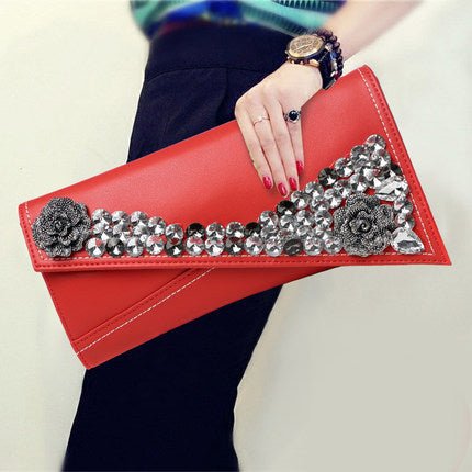 Rhinestone Crossbody Clutch Envelope Small Bag Red