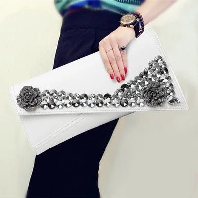 Rhinestone Crossbody Clutch Envelope Small Bag White