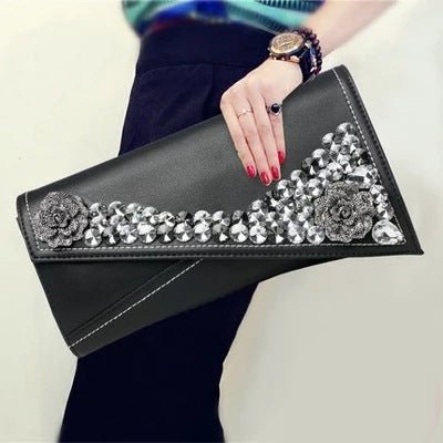 Rhinestone Crossbody Clutch Envelope Small Bag Black