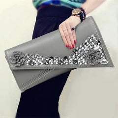 Rhinestone Crossbody Clutch Envelope Small Bag White