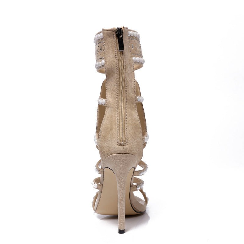 Rhinestone high heel sandals Apricot