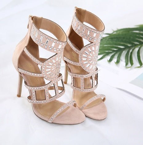 Rhinestone high heel sandals black