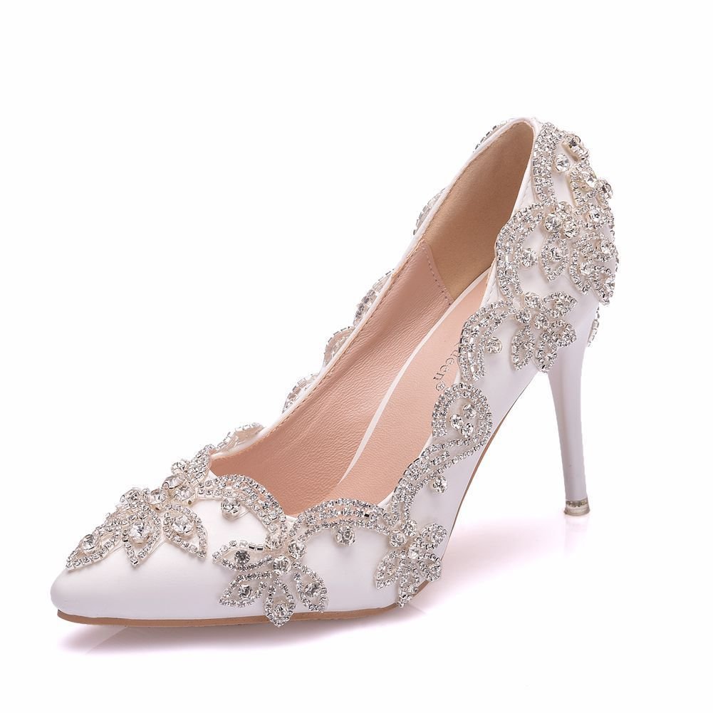 Rhinestone High Heel Shoes Women's Stiletto White Diamond