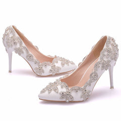 Rhinestone High Heel Shoes Women's Stiletto White Diamond
