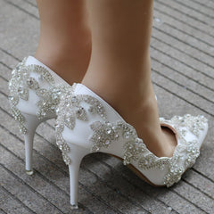 Rhinestone High Heel Shoes Women's Stiletto White Diamond