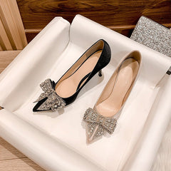 Rhinestone High Heel Shoes Women's Stiletto French Style Champagne Heel Height 6cm