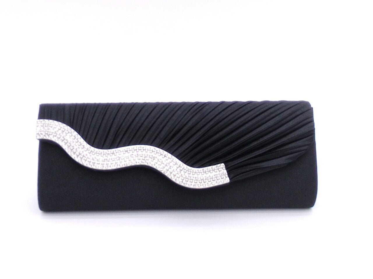 Rhinestone pleated clutch White
