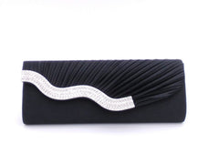 Rhinestone pleated clutch White