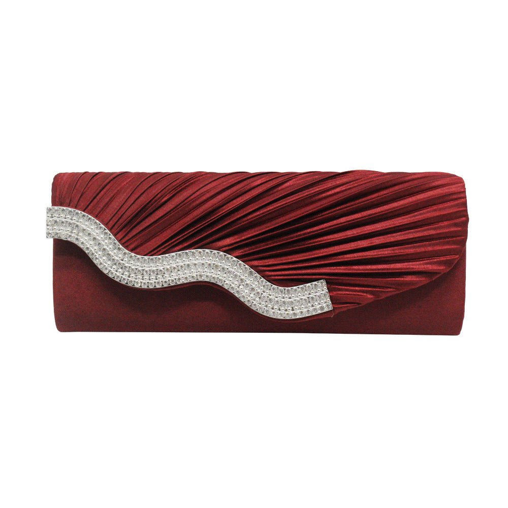 Rhinestone pleated clutch Wine Red