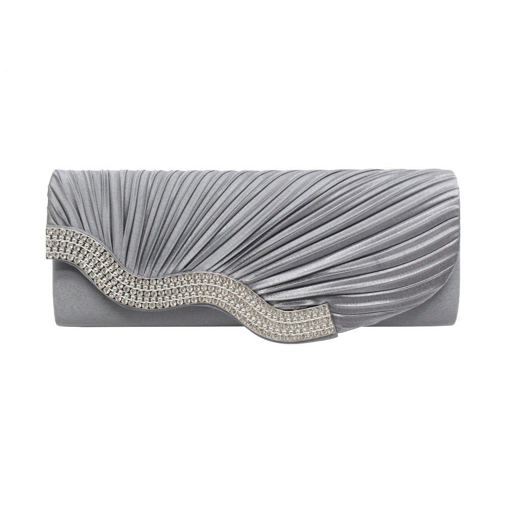 Rhinestone pleated clutch Grey