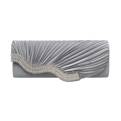 Rhinestone pleated clutch Grey