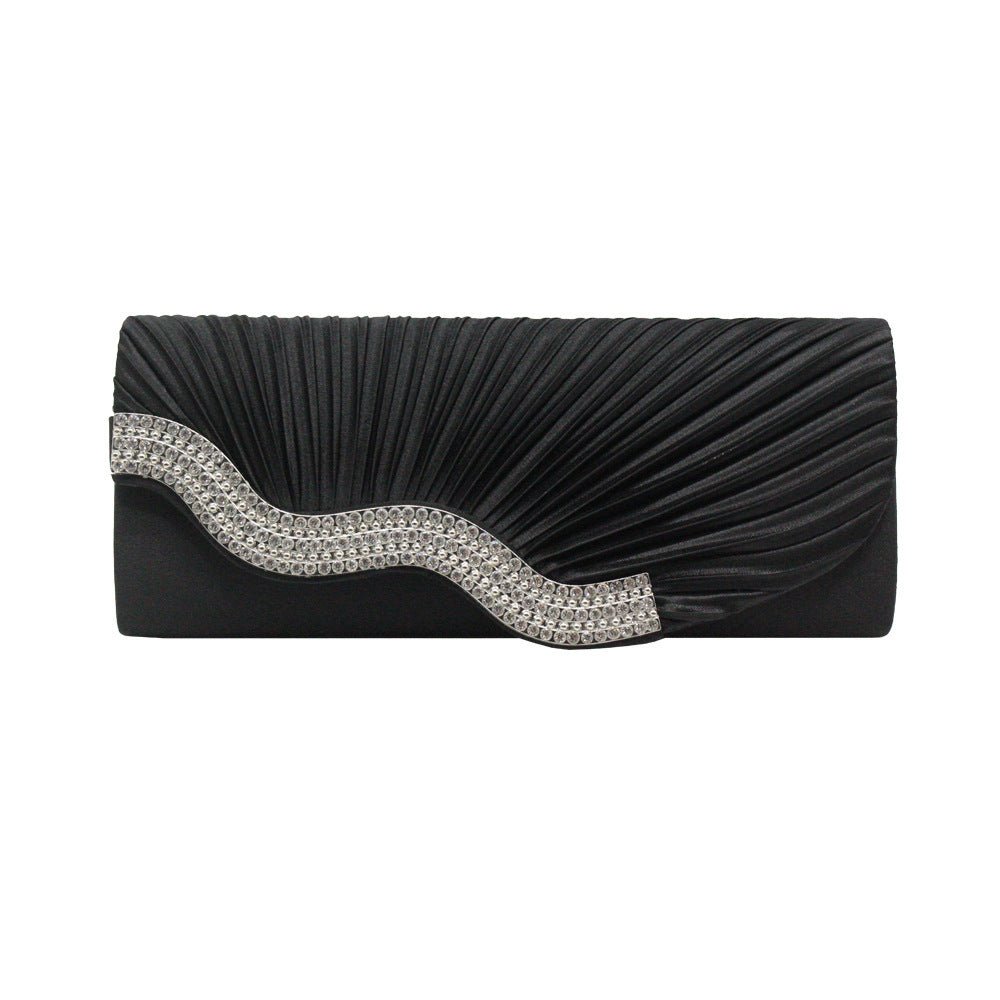 Rhinestone pleated clutch Black