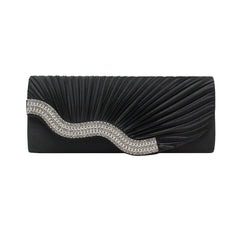 Rhinestone pleated clutch Black