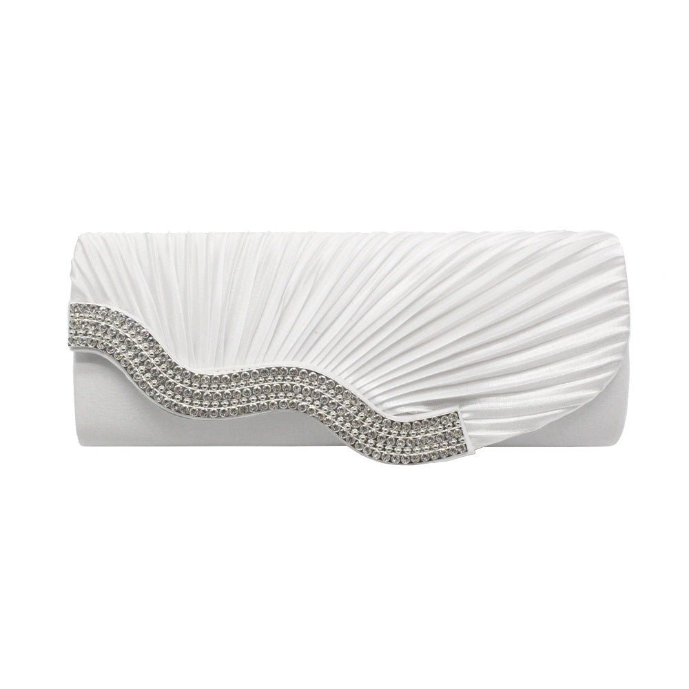 Rhinestone pleated clutch White