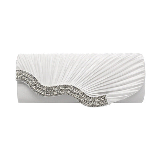Rhinestone pleated clutch White