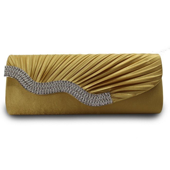 Rhinestone pleated clutch Gold