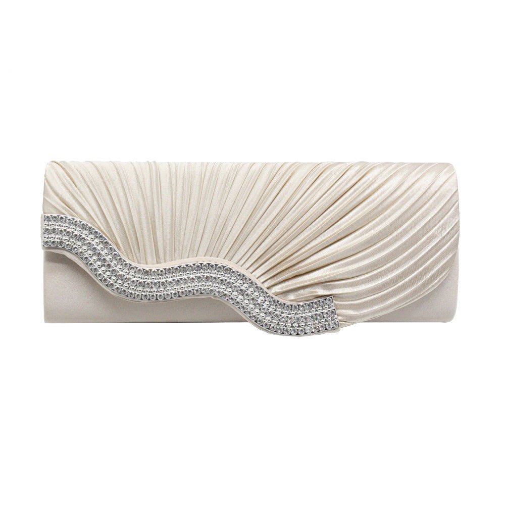 Rhinestone pleated clutch Apricot