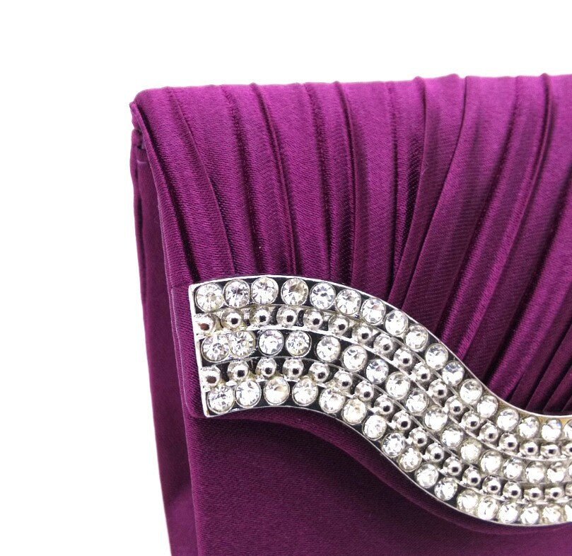 Rhinestone pleated clutch White