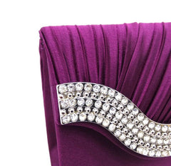 Rhinestone pleated clutch White