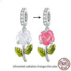 Rose S925 Silver Pendant: Creative UV Color Changing Charm Rose Pendant