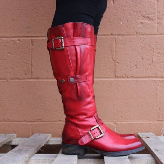 Round Head Casual Low Heel Tall Knight Boots Black