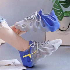 Round Toe Comfy Cozy Cloud Casual Lace Up Breathable Sneakers Blue