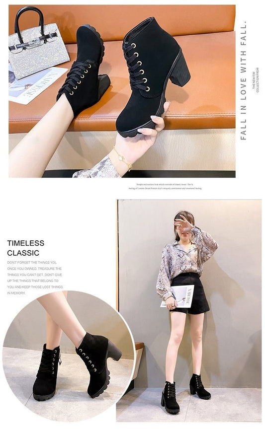 Rubber New Personalized Versatile High Heel Boots Black