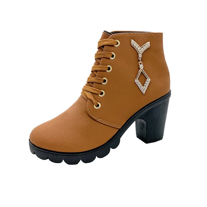 Rubber New Personalized Versatile High Heel Boots Dark Brown