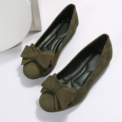 Rubber Plus Size Flat Casual Shoes Women Suede Bow Round Head Pumpi Green