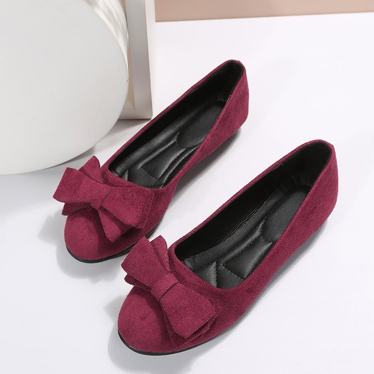 Rubber Plus Size Flat Casual Shoes Women Suede Bow Round Head Pumpi Red