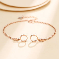 S925 Sterling Silver Empty Bracelet Holder with Clipped Button Rose Gold With Stone