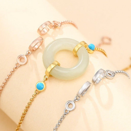 S925 Sterling Silver Empty Bracelet Holder with Clipped Button Golden With Stone