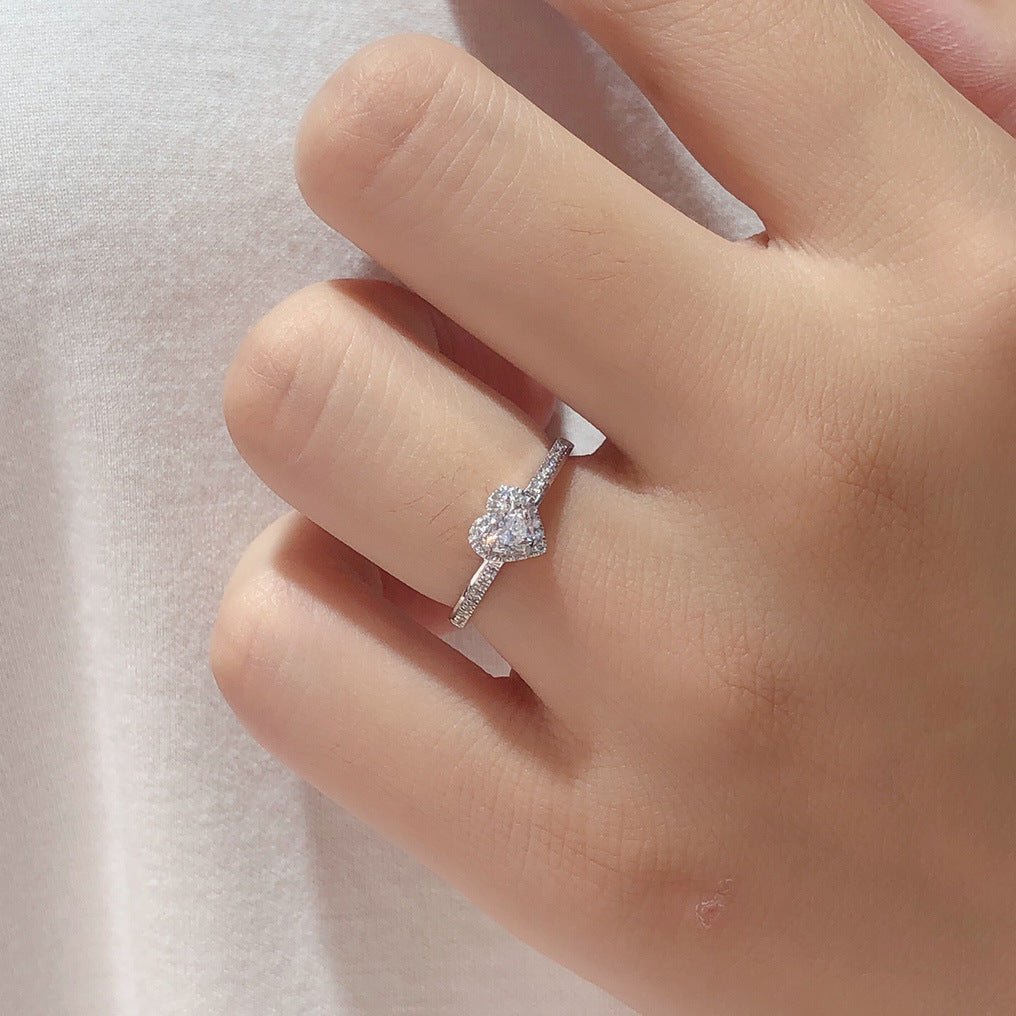 S925 Sterling Silver Loving Heart Ring, Exquisite Jewelry for Women White Gold Color Ring