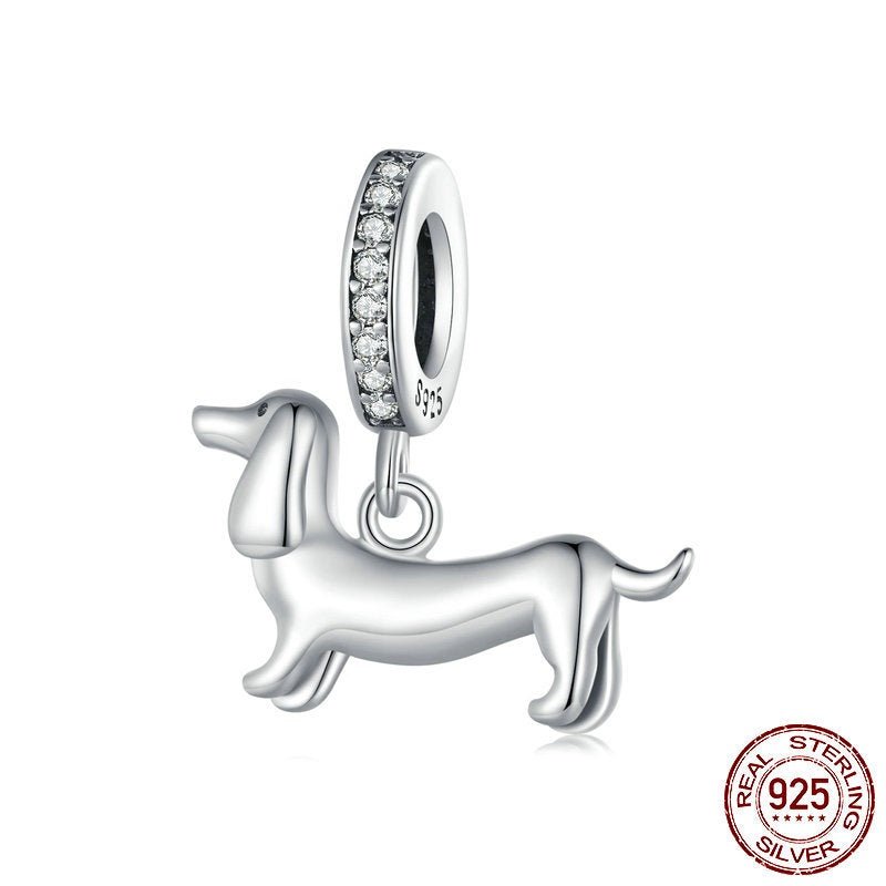 S925 Sterling Silver Sausage Dog Pendant for DIY Bracelet Accessories SCC2561