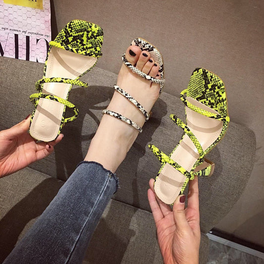 Serpentine slip on High Heel Sandals Green
