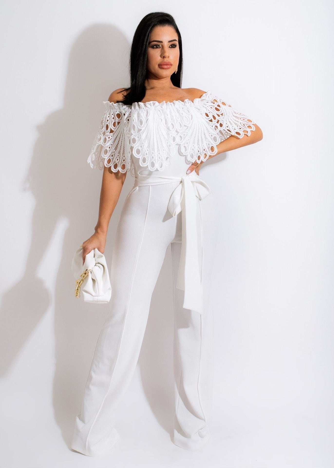 Sexy Off - the - Shoulder Ruffles Jumpsuit S