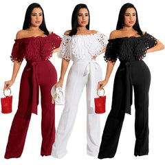 Sexy Off - the - Shoulder Ruffles Jumpsuit S