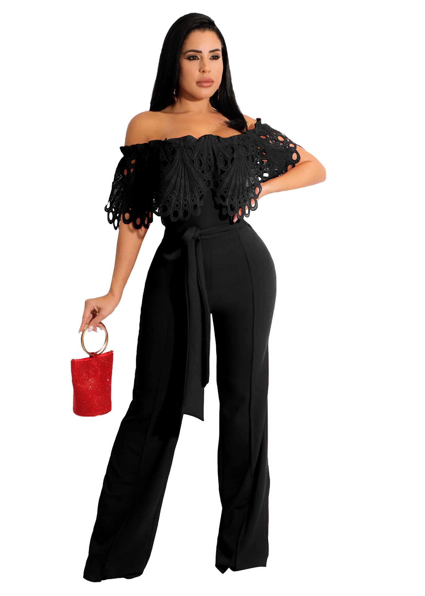 Sexy Off - the - Shoulder Ruffles Jumpsuit S