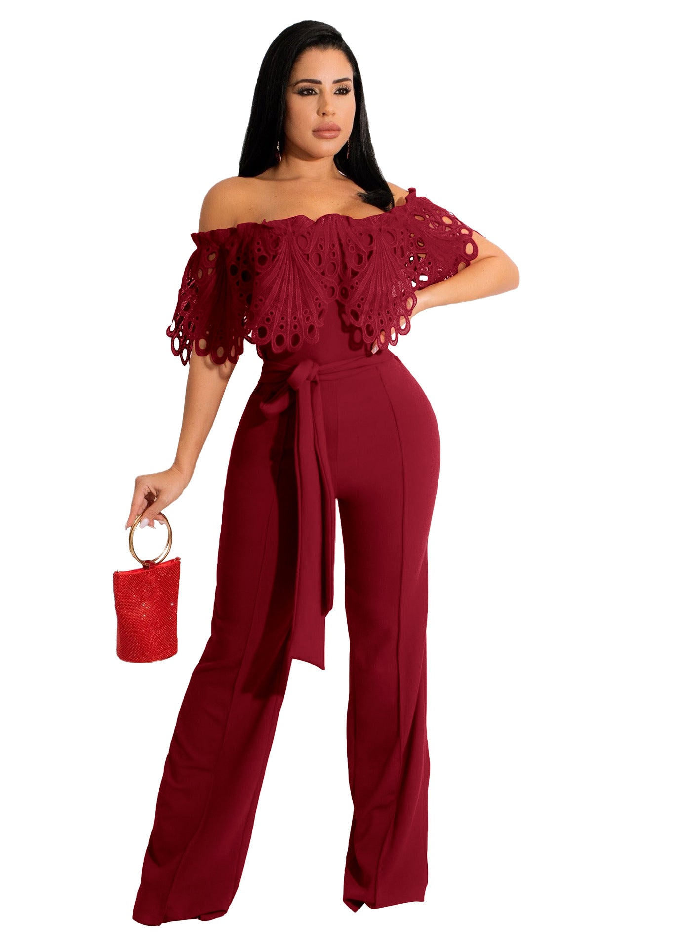 Sexy Off - the - Shoulder Ruffles Jumpsuit S