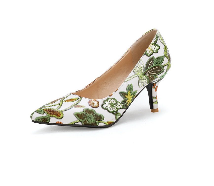 Shallow mouth pointed high heels Green
