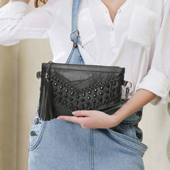 Sheepskin Mini Clutch: Stylish Crossbody Shoulder Bag for Ladies Black
