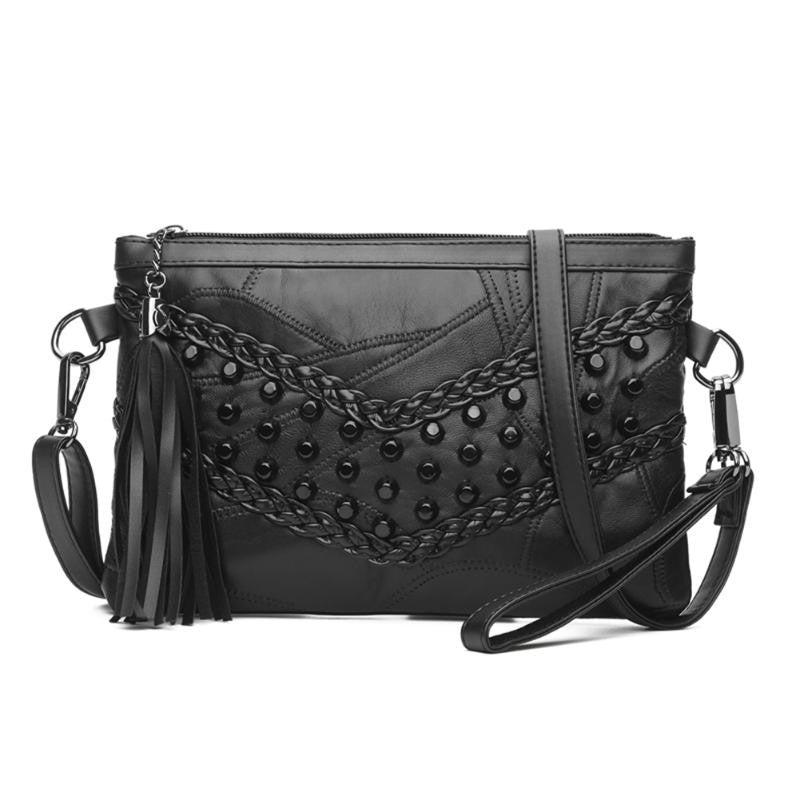 Sheepskin Mini Clutch: Stylish Crossbody Shoulder Bag for Ladies Black