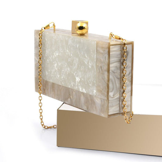 Shell Acrylic Stitching Shoulder Clutch Female Bag Beige