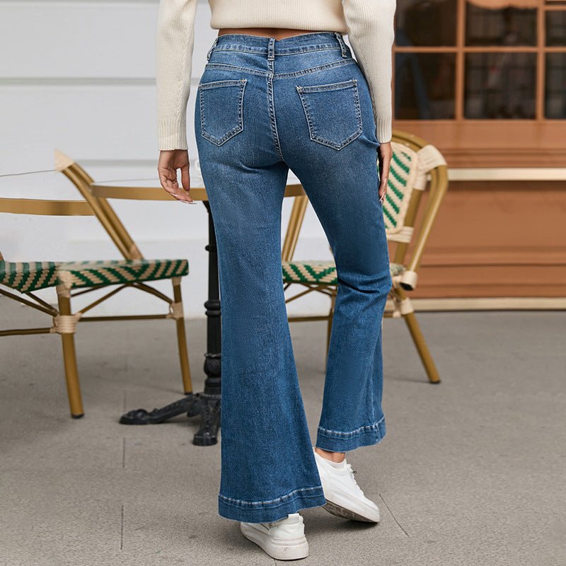 Shiying Casual Style High Waist Flared Pants Women's Autumn Blue