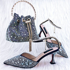 Shoe Bag Set Combination Pointy Back Empty Sandals Same Style Hand - held Diamond Black