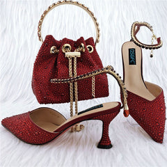 Shoe Bag Set Combination Pointy Back Empty Sandals Same Style Hand - held Diamond Red
