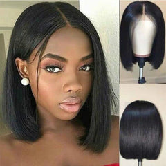 Short Bob Brazilian Remy Human Hair Wig for Black Women Black