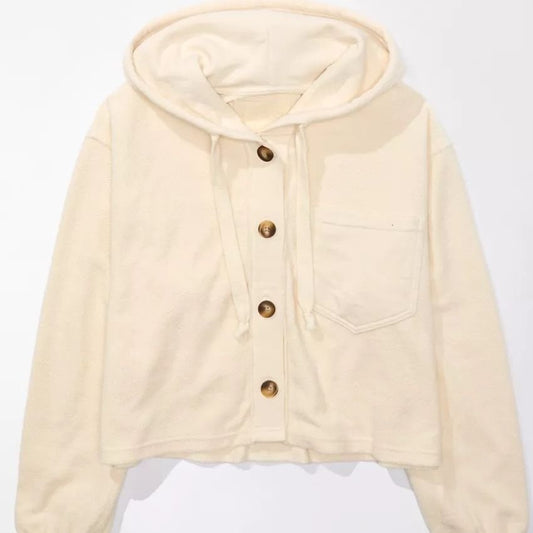 Short Loose Hooded Cozy Oversized Lightweight Pullover Sweater Beige