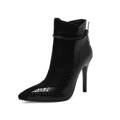 Short Pointed Toe Knight Boots with Thin High Heels Black