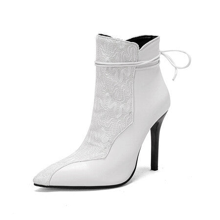 Short Pointed Toe Knight Boots with Thin High Heels Black